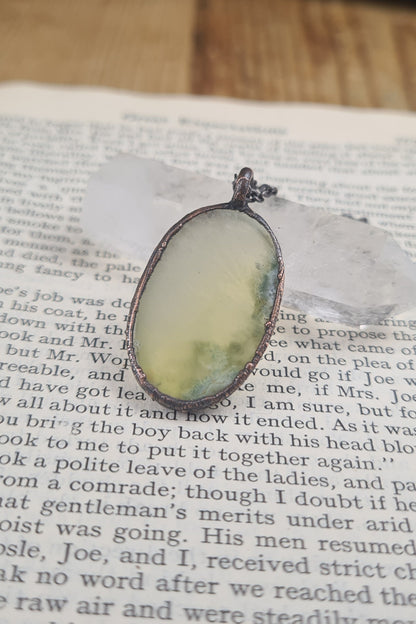 Yellow Prehnite Cabochon - Oval Gemstone - Copper Electroformed