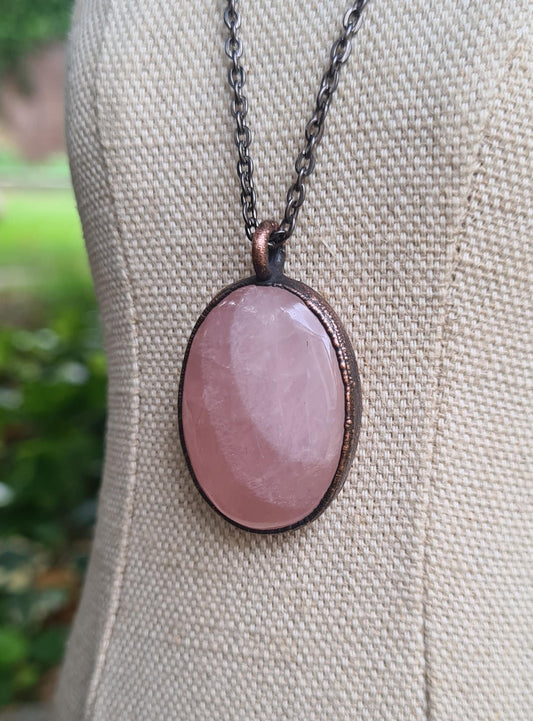Rose Quartz Cabochon - Oval Gemstone - Copper Electroformed
