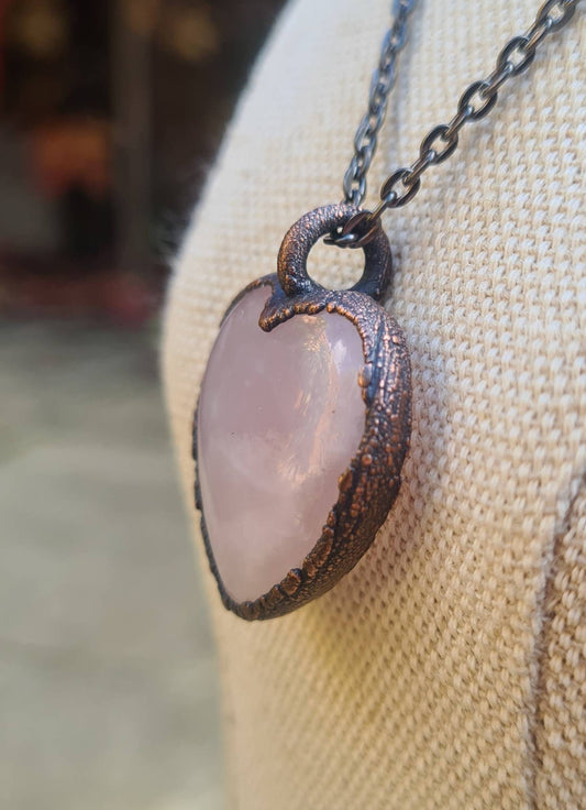 Rose Quartz Cabochon - Heart Gemstone - Copper Electroformed