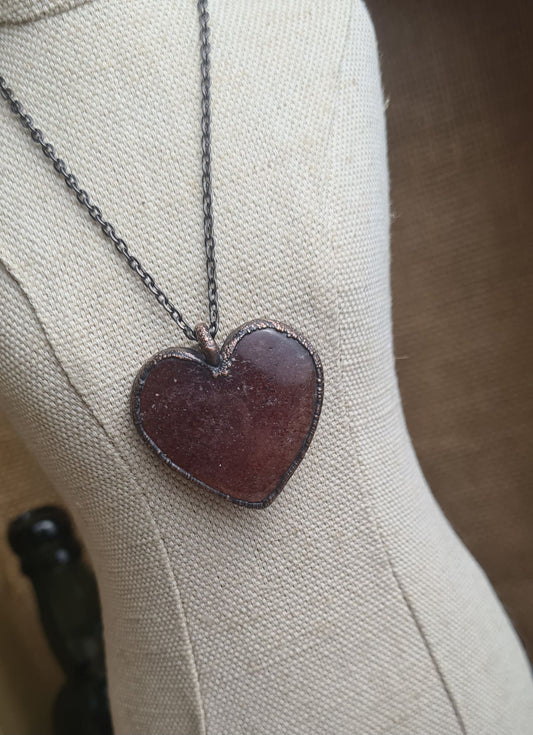 Strawberry Quartz Cabochon - Heart Gemstone - Copper Electroformed