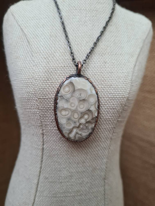 Crazy Lace Agate Pendant - Oval Gemstone - Copper Electroformed