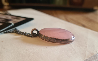 Rose Quartz Cabochon - Oval Gemstone - Copper Electroformed