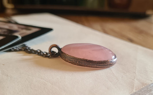 Rose Quartz Cabochon - Oval Gemstone - Copper Electroformed