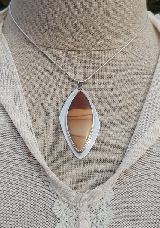 Beige Bruneau Jasper Pendant - Freeform Gemstone - Sterling Silver