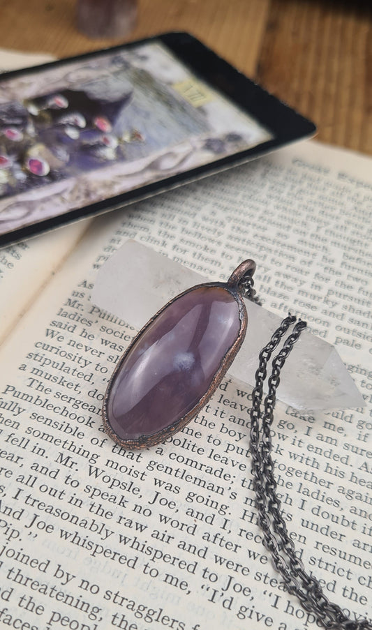 Purple Chalcedony Cabochon - Oval Gemstone - Copper Electroformed