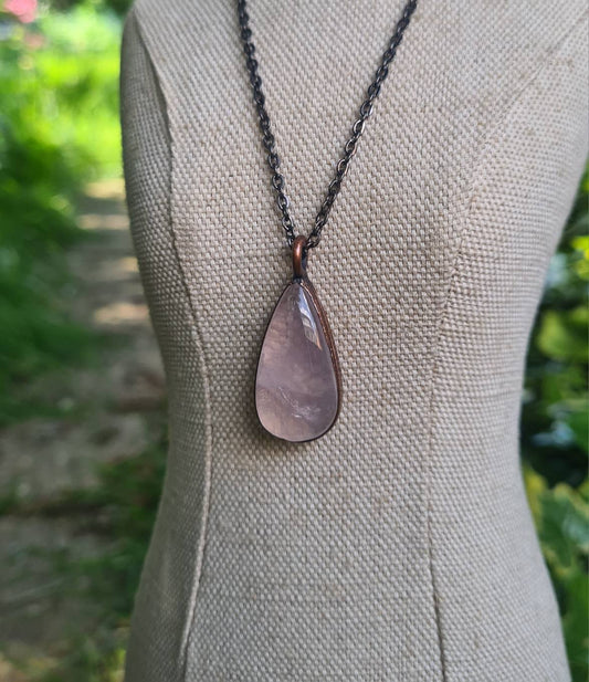 Rose Quartz Cabochon - Teardrop Gemstone - Copper Electroformed