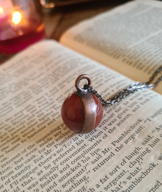 Red Carnelian Pendant - Sphere Gemstone - Copper Electroformed