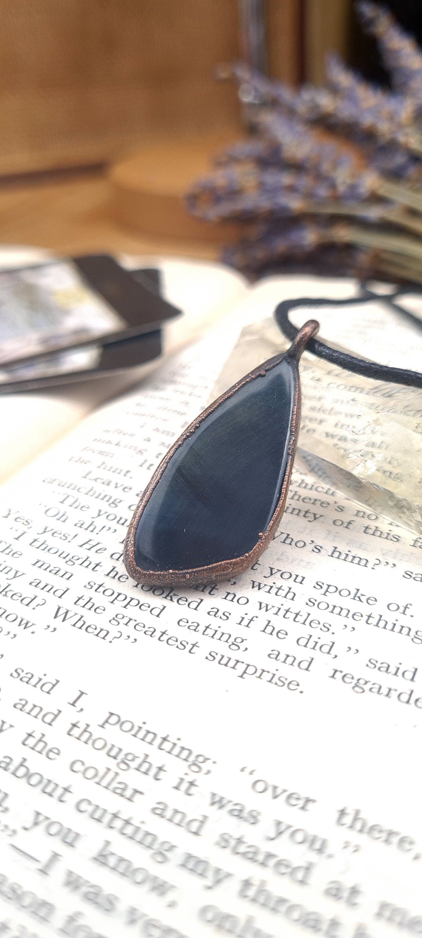 Blue Tigers Eye Cabochon - Freeform Gemstone - Copper Electroformed
