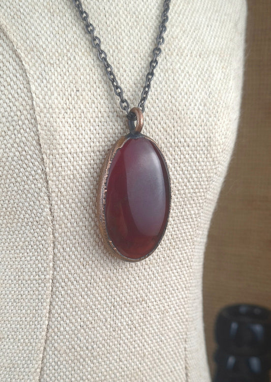 Red Carnelian Cabochon - Oval Gemstone - Copper Electroformed