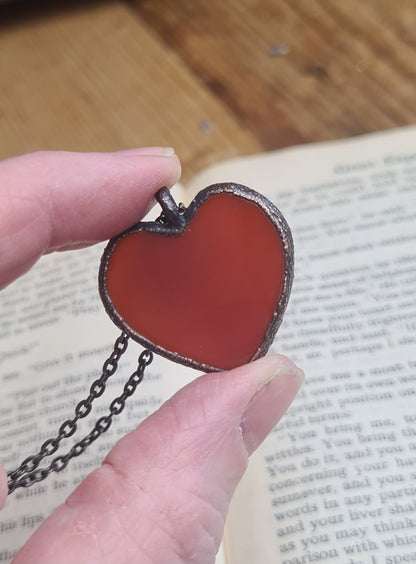 Red Carnelian Cabochon - Heart Gemstone - Copper Electroformed