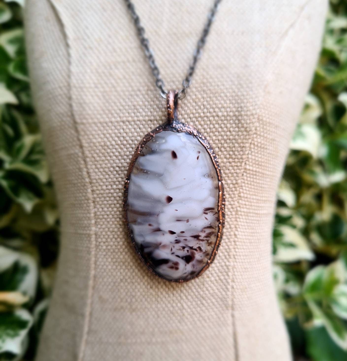 Fused Glass - Oval Gemstone - Copper Electroformed