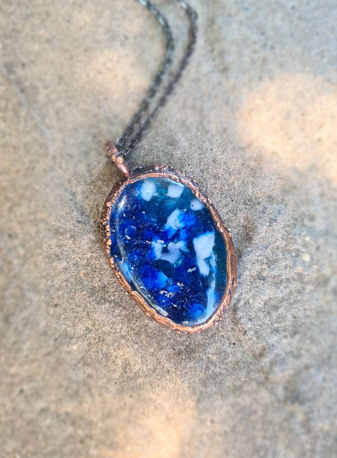 Fused Glass Pendant - Oval Gemstone - Copper Electroformed