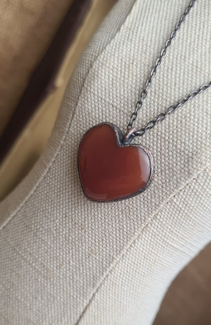 Red Carnelian Cabochon - Heart Gemstone - Copper Electroformed