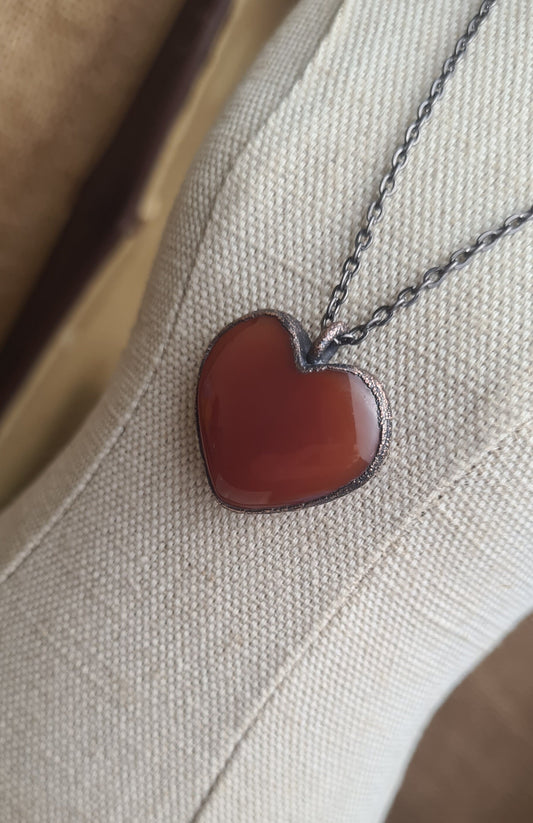 Red Carnelian Cabochon - Heart Gemstone - Copper Electroformed