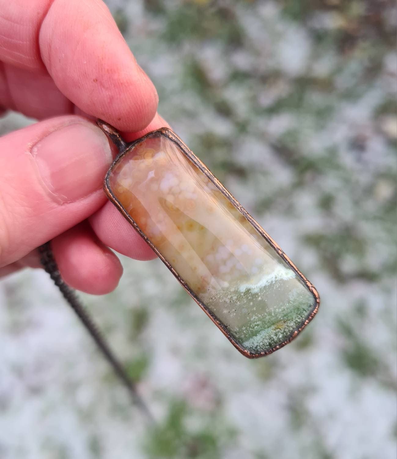 Ocean Jasper Pendant - Freeform Gemstone - Copper Electroformed