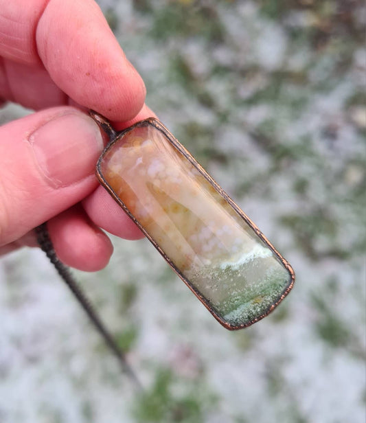 Ocean Jasper Pendant - Freeform Gemstone - Copper Electroformed
