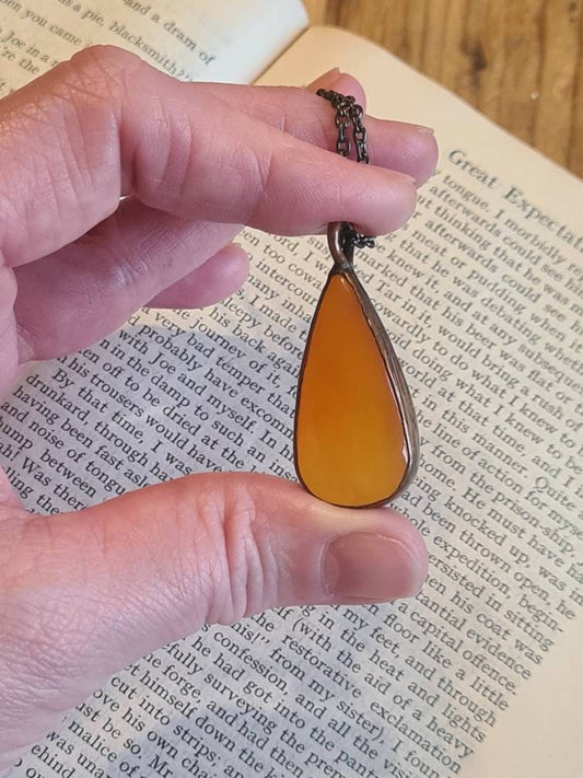 Orange Carnelian Pendant - Teardrop Gemstone - Copper Electroformed
