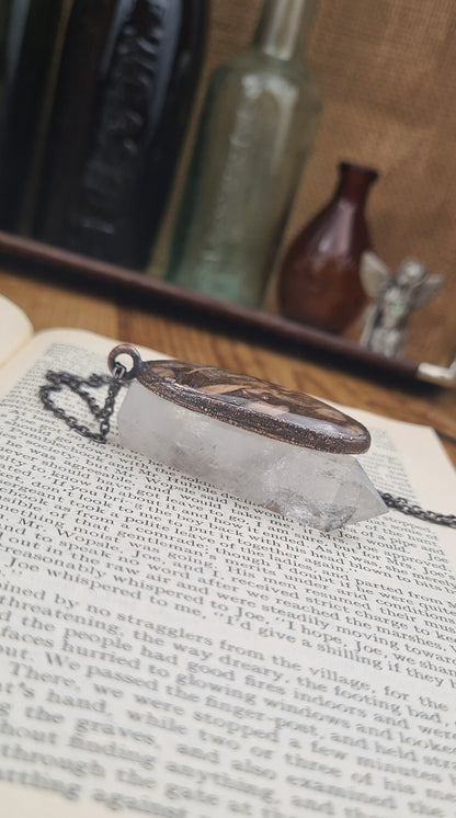 Brown Fossil Chalcedony Pendant - Oval Gemstone - Copper Electroformed