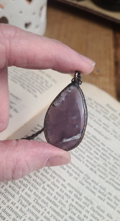 Purple Chalcedony Pendant - Teardrop Gemstone - Copper Electroformed