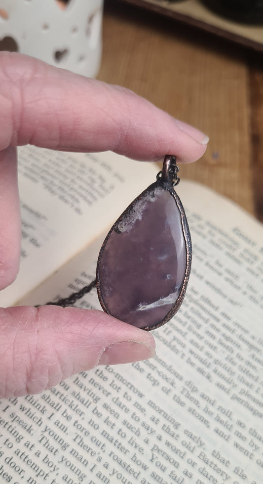 Purple Chalcedony Pendant - Teardrop Gemstone - Copper Electroformed