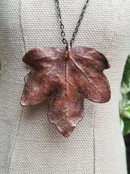 Brown Leaf Pendant - Natural shape - Copper Electroformed
