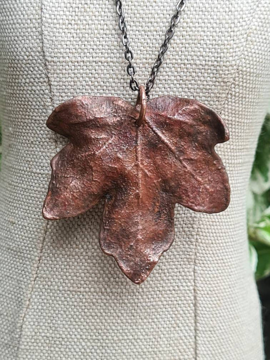 Brown Leaf Pendant - Natural shape - Copper Electroformed