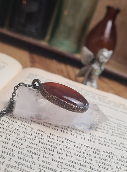 Red Carnelian Pendant - Oval Gemstone - Copper Electroformed
