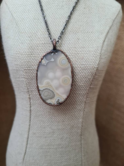 Crazy Lace Agate Pendant - Oval Gemstone - Copper Electroformed
