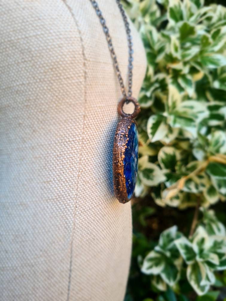 Fused Glass Pendant - Oval Gemstone - Copper Electroformed