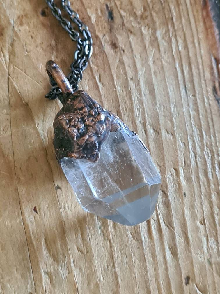 Clear Quartz Pendant - Raw Crystal - Copper Electroformed