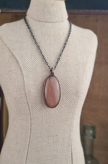 Peach Moonstone Pendant - Oval Gemstone - Copper Electroformed