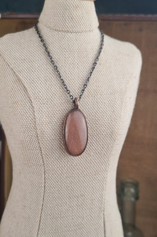 Peach Moonstone Pendant - Oval Gemstone - Copper Electroformed