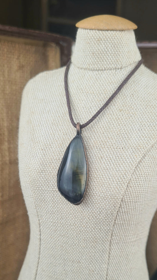 Blue Tigers Eye Cabochon - Freeform Gemstone - Copper Electroformed