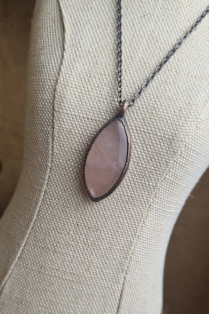 Rose Quartz Pendant - Oval Gemstone - Copper Electroformed