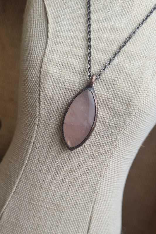 Rose Quartz Pendant - Oval Gemstone - Copper Electroformed