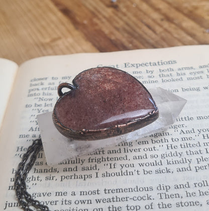 Strawberry Quartz Pendant - Heart Gemstone - Copper Electroformed
