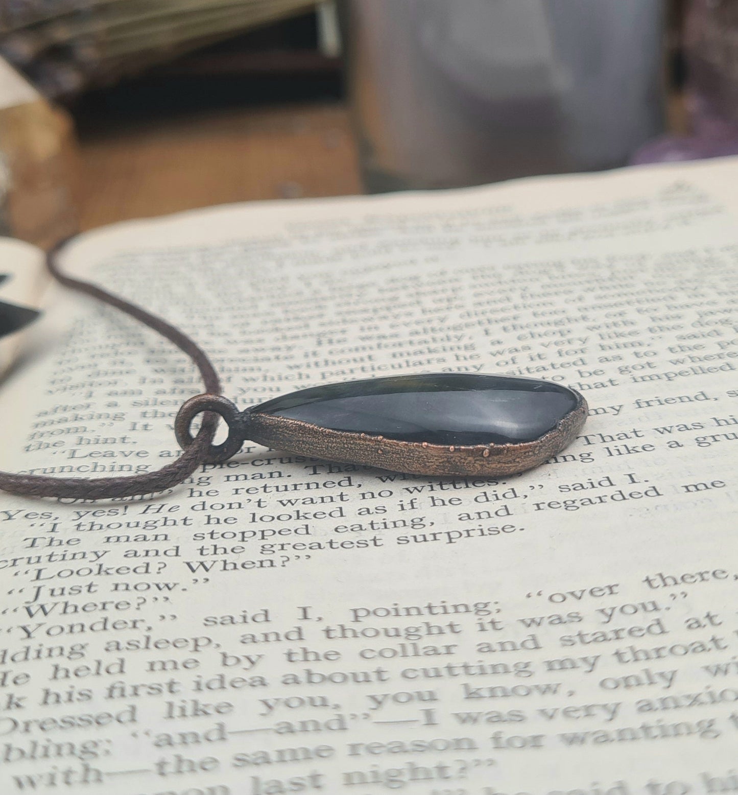 Blue Tigers Eye Cabochon - Freeform Gemstone - Copper Electroformed