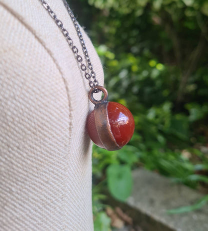 Red Carnelian Pendant - Sphere Gemstone - Copper Electroformed