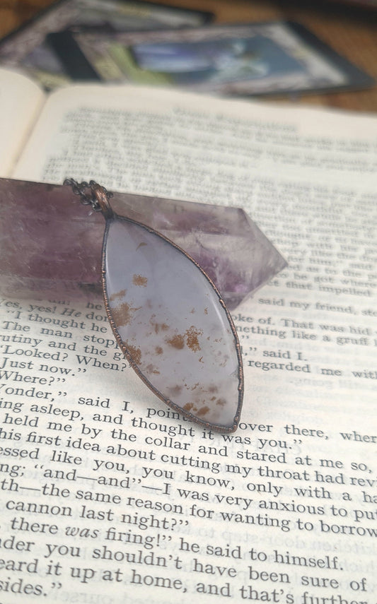 Purple Moss Agate Pendant - Oval Gemstone - Copper Electroformed
