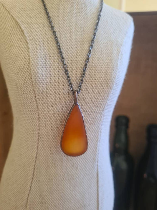 Orange Carnelian Pendant - Teardrop Gemstone - Copper Electroformed