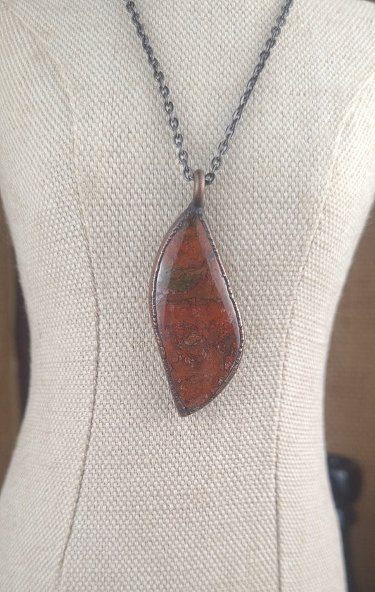 Red Moss Agate Pendant - Freeform Gemstone - Copper Electroformed