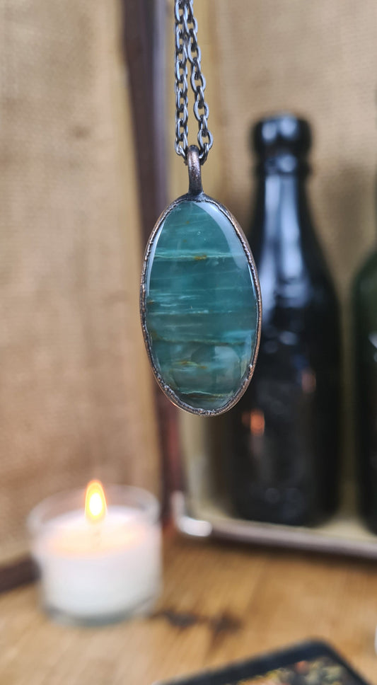 Green Jasper Cabochon - Oval Gemstone - Copper Electroformed