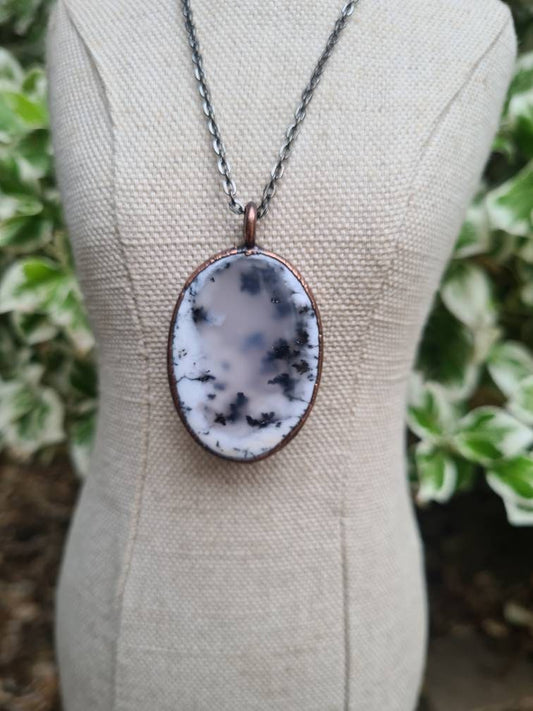 Dendritic Opal pendant - Oval Gemstone - Copper Electroformed