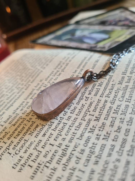 Rose Quartz Cabochon - Teardrop Gemstone - Copper Electroformed