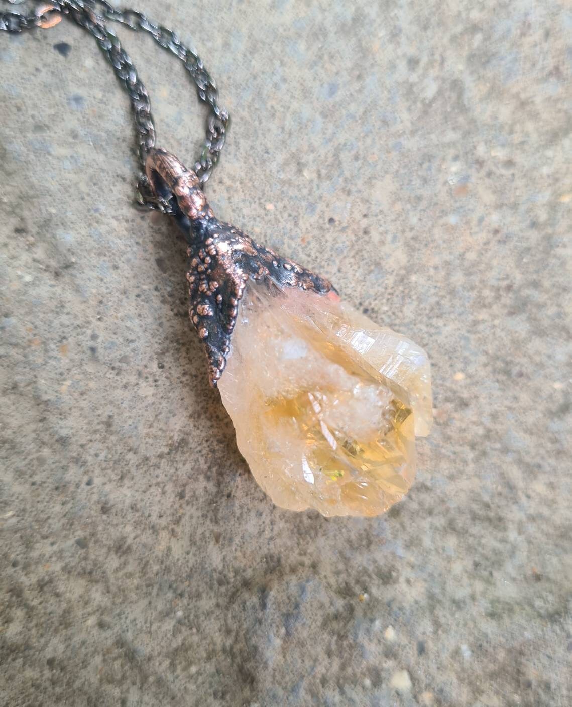 Citrine Pendant - Crystal Gemstone - Copper Electroformed