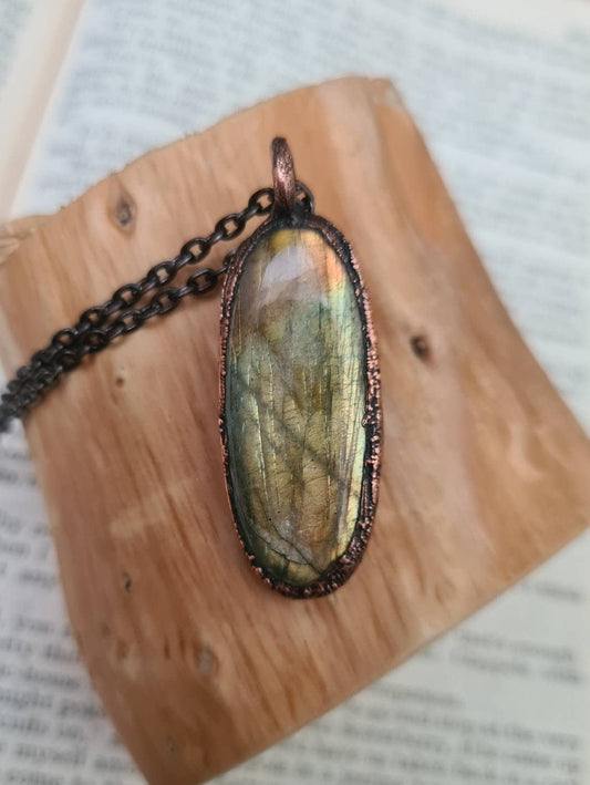 Labradorite Pendant - Oval Gemstone - Copper Electroformed