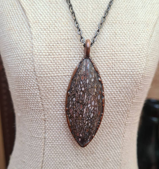 Fossilised Dinosaur Bone Pendant - Oval Gemstone - Copper Electroformed