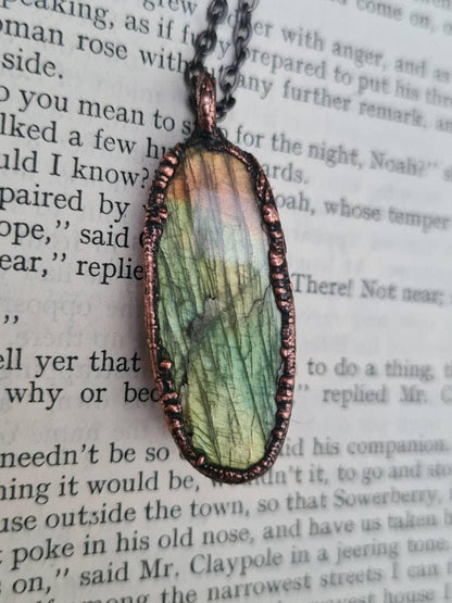 Labradorite Pendant - Oval Gemstone - Copper Electroformed