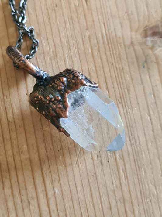 Clear Quartz Pendant - Crystal Gemstone - Copper Electroformed