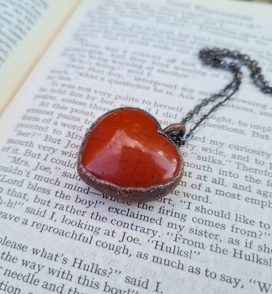 Red Jasper Pendant - Heart Gemstone - Copper Electroformed